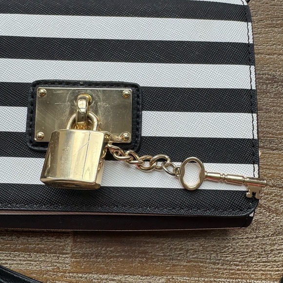 Aldo Striped Wallet Crossbody Bag - Black & White with Gold Chain - Picture 2 of 15